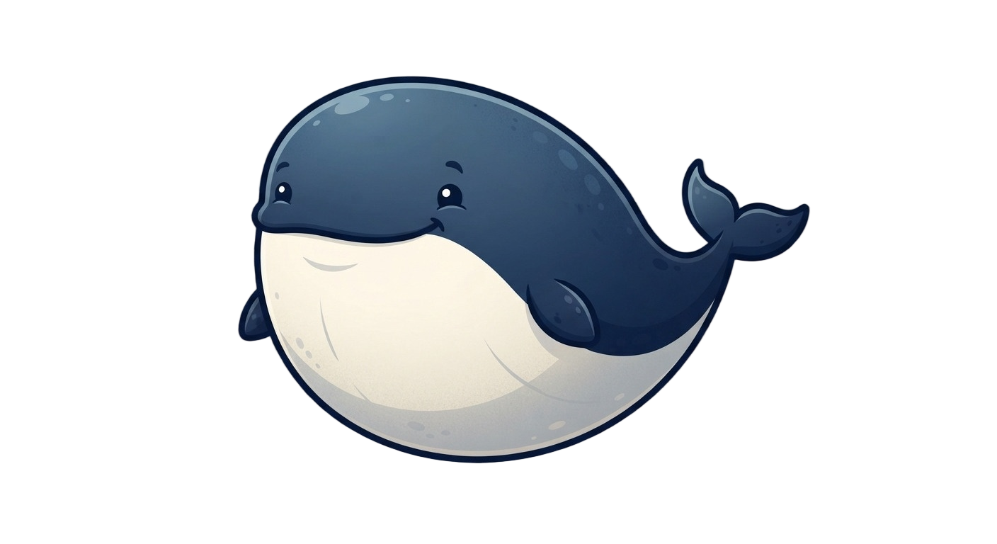 A transparent fat whale floating cleanly in the center of the deep sea